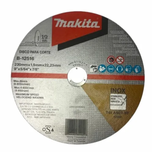 Disco Abrasivo para Corte de Acero Inoxidable 9"